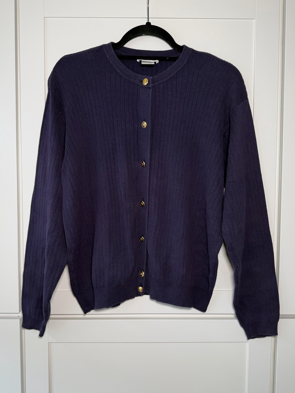 Vintage Talbots Button Up Academia Ribbed Classic Cardigan Sweater Gold Navy